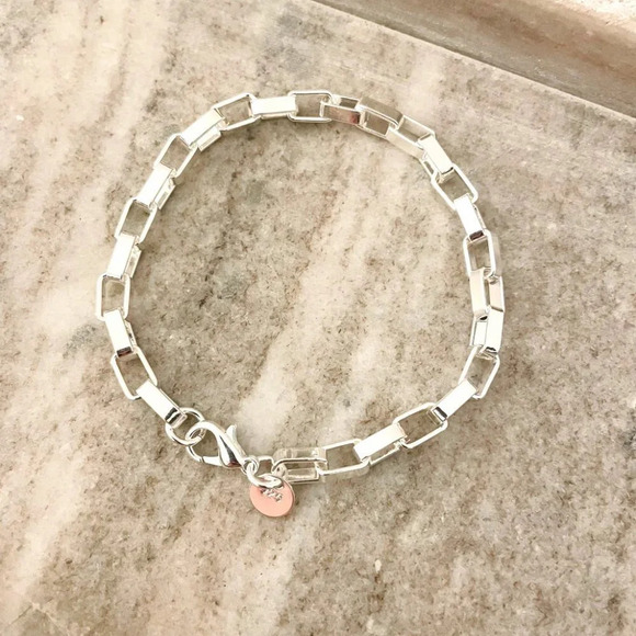 925 Sterling Silver Box Chain Bracelet Link Bracelet 8 inch Bracelet - Picture 1 of 3